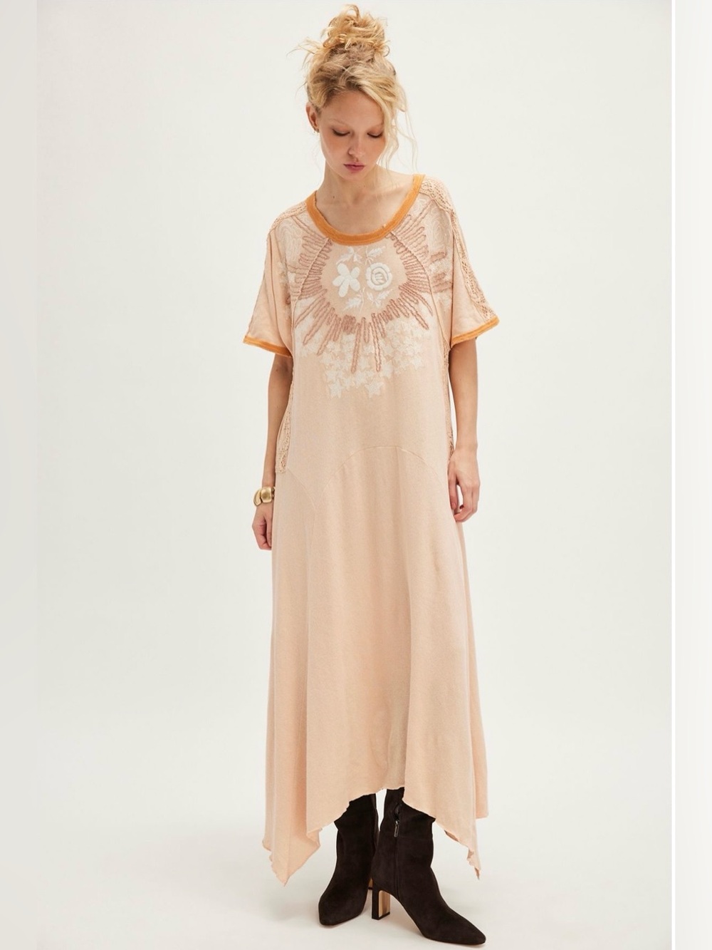 NWOT Free People Bali Lone Ranger Knit Maxi Dress Size XL in Cream and Tan